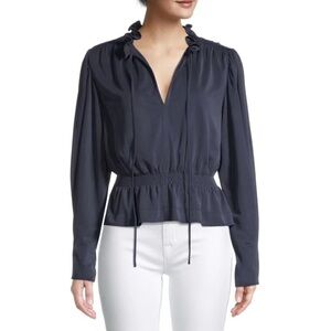 Rebecca Taylor Slit Neck Blouse in Navy - Size XS